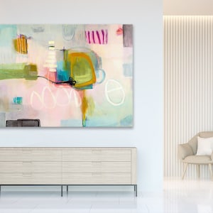large pink abstract print, Abstract painting print, abstract art for bedroom, blush, pink green blue, pastel, pink giclee print, extra large