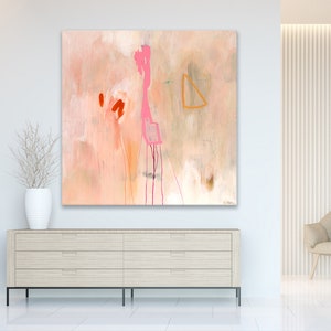 Large abstract print pink coral, large abstract painting giclee print, pink pastel abstract art, large abstract canvas art, pink and white