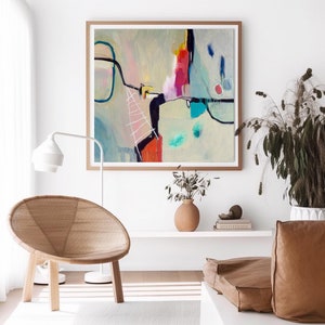 Large modern minimalist abstract art print from my original painting on canvas in soft, simple neutral colours to suit above the bed or sofa