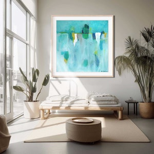 Artwork for living room abstract painting, Coastal wall art decor, Minimalist blue art print, Turquoise artwork, aqua abstract wall art