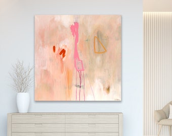 Large abstract print pink coral, large abstract painting giclee print, pink pastel abstract art, large abstract canvas art, pink and white