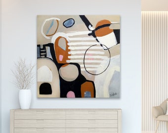 Modern abstract art canvas, Boho style original abstract painting, abstract print on canvas or fine art paper, minimalist neutral, colours