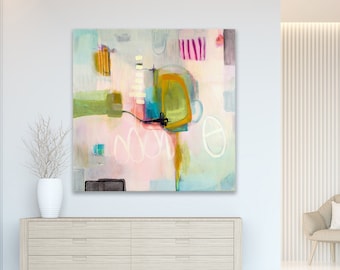 Blush pink abstract print large, baby pink and blue abstract wall art print, pink blue green large abstract canvas art, pink wall art decor