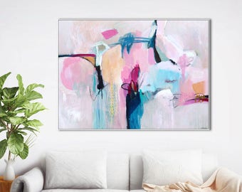 Abstract print pink blue large, abstract art print pastel, large abstract art pink, abstract canvas art large, abstract painting print pink