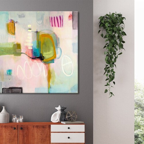 Abstract print pink large, abstract painting print, blush pink shops and blue abstract art print, pink blue green abstract canvas art large print