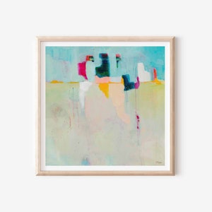 Large wall art print from original abstract painting, Artwork for living room, Modern abstract wall art, soft blue and yellow painting. image 4