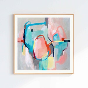 Small gray abstract artwork print on paper, minimalist soft neutral color scheme, square art print from original painting by Sarina Diakos