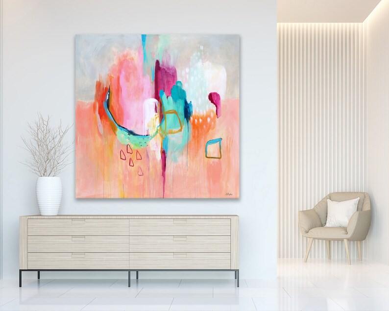 Abstract Print Large Pink Abstract Painting Print Coral Pink Etsy
