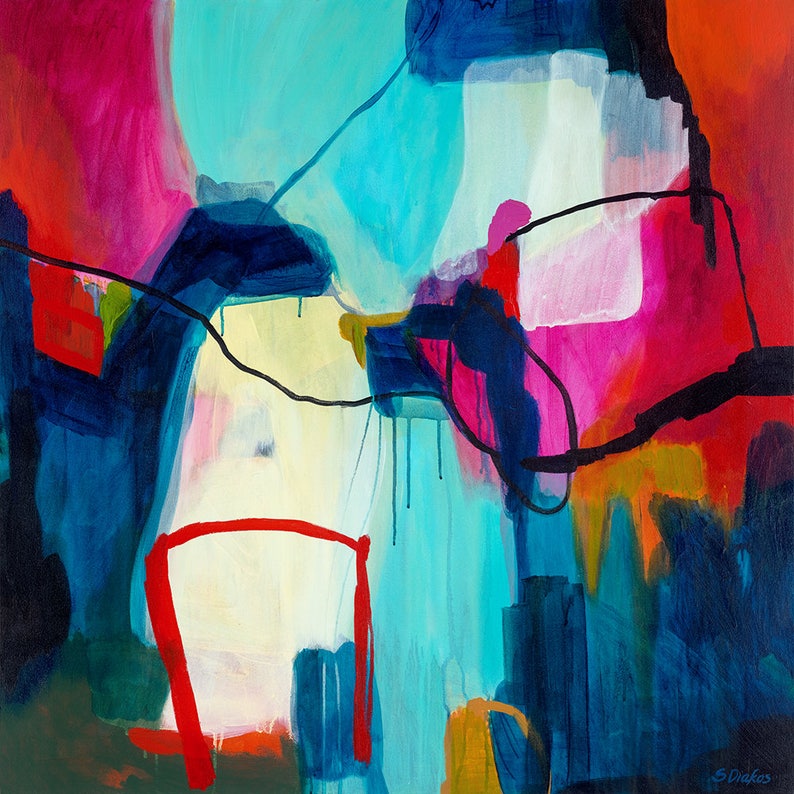 Modern bright colorful statement art abstract, large original abstract painting acrylic, abstract artwork print, living room canvas wall art bild 4