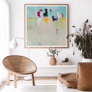 Large wall art print from original abstract painting, Artwork for living room, Modern abstract wall art, soft blue and yellow painting. image 5