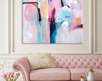 Original acrylic on 24x20 canvas bright pink abstract – JLN Studio LLC