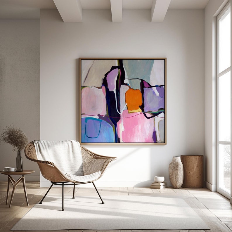 Large purple and pink artwork print, Square abstract painting, Contemporary, colorful home decor, Abstract print from original painting image 1