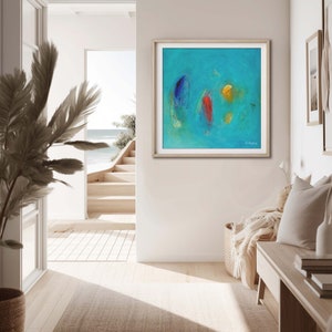 Extra large blue abstract painting print from original painting, Modern minimalist blue wall art print on paper, Large square abstract art. image 5