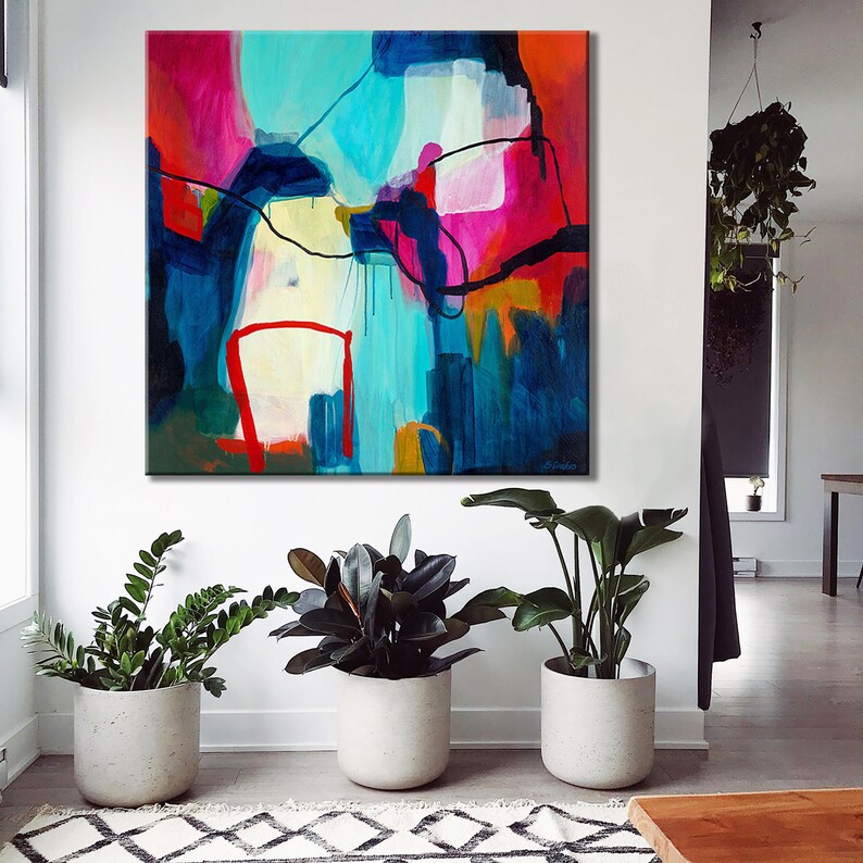 Modern bright colorful statement art abstract, large original abstract painting acrylic, abstract artwork print, living room canvas wall art bild 2