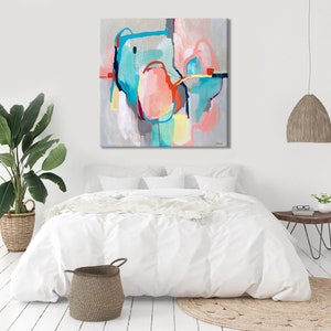 Extra large square original abstract art painting print on canvas, 40 x 40, calm neutral pastel colors blue grey pink, wall art for bedroom, image 2