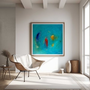 Extra large blue abstract painting print from original painting, Modern minimalist blue wall art print on paper, Large square abstract art. image 3