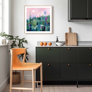 Small colourful pink and green abstract landscape painting print on fine art paper. Giclee print of original painting by Sarina Diakos image 9