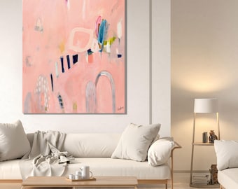 Large Neutral Abstract Painting | Minimalist Pink Wall Art | Modern Contemporary Canvas | Calm Modern Home Decor