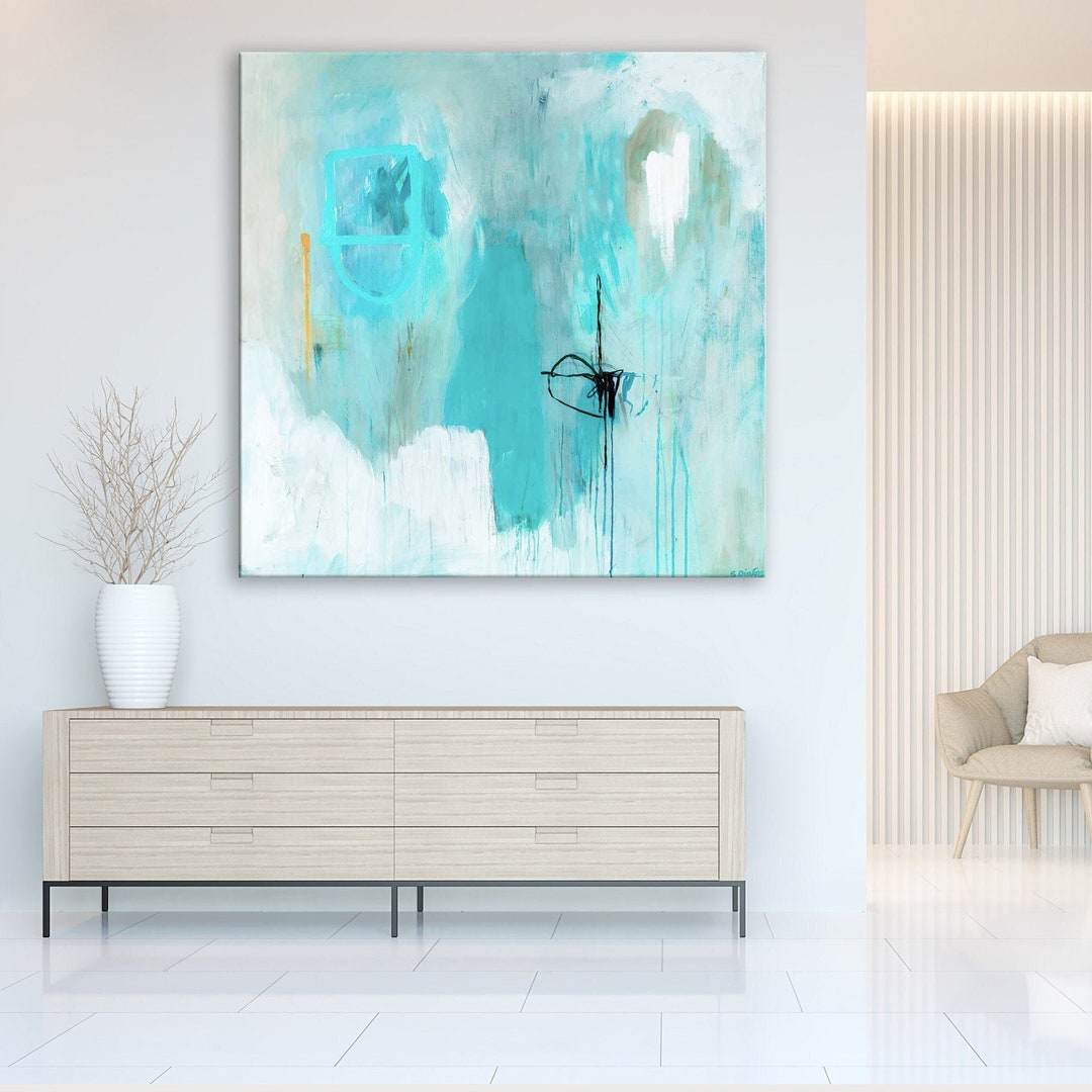 Large Canvas Print Abstract Art, Light Blue Abstract Painting Wall Art