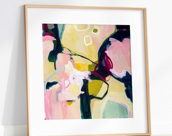 Small floral abstract painting suit feminine bedroom or country farm style home, affordable unique gift for housewarming, from original art