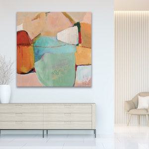 Extra large square modern organic abstract art print in earthy natural colors, original art abstract painting print, canvas abstract artwork