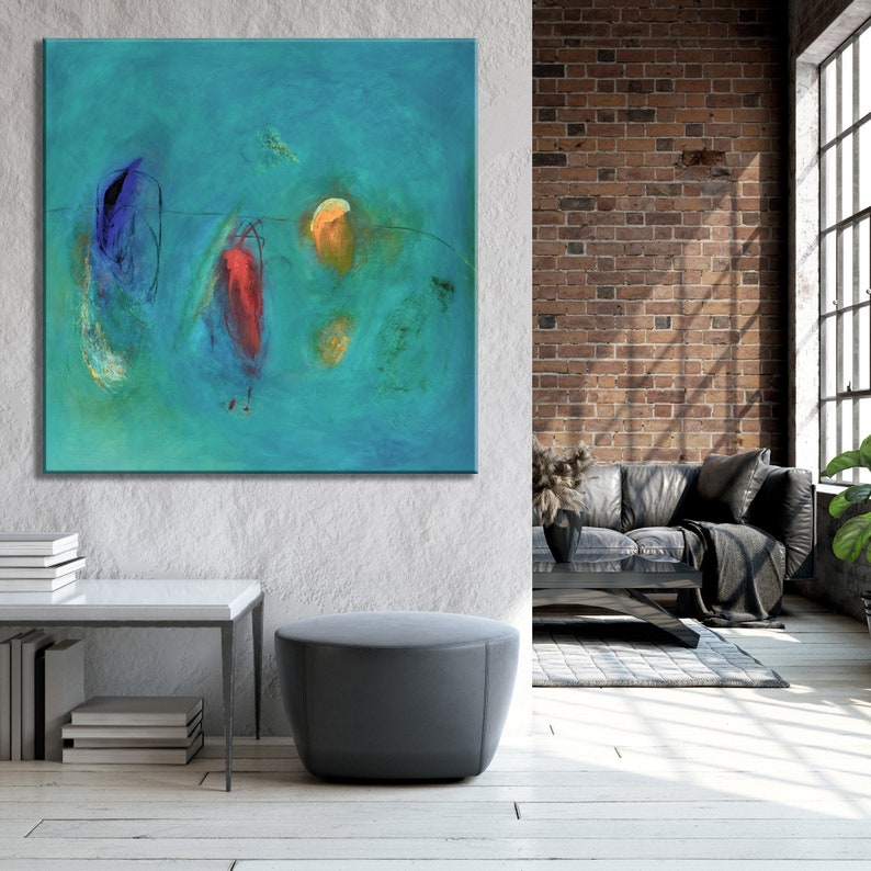 Large abstract print giclee, teal, blue, minimalist print, large blue abstract painting print, abstract art large, painting print turquoise image 3