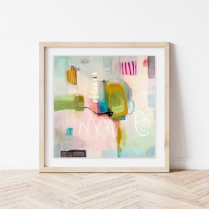 Calming pink abstract art painting print from original acrylic painting, neutral art print, soft sage green home decor, office or bedroom