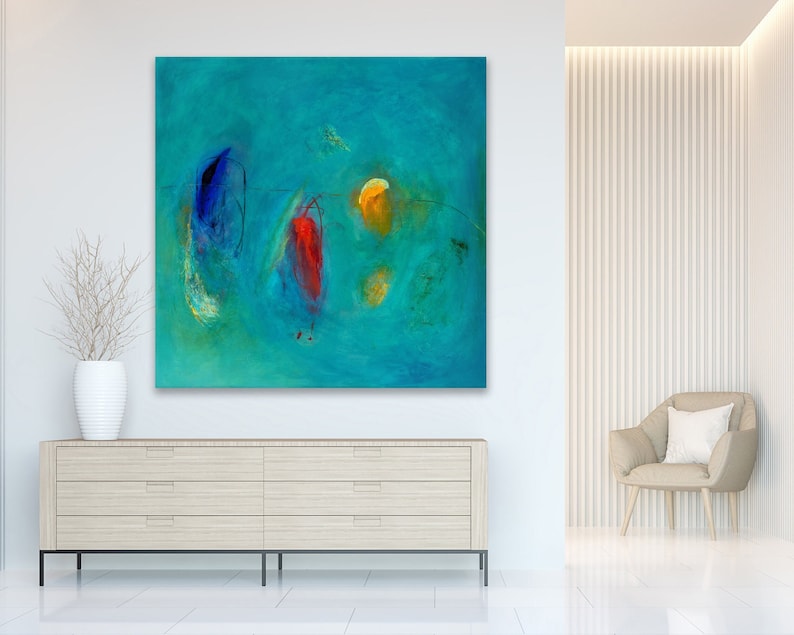 Large Abstract Print Giclee Teal Blue Minimalist Print Etsy