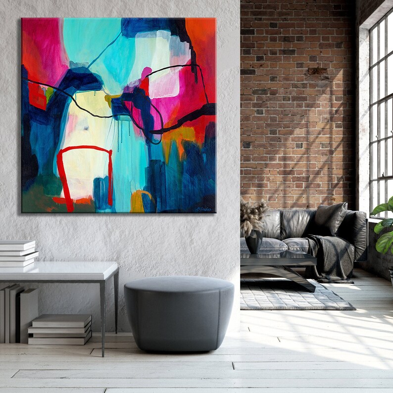 Modern bright colorful statement art abstract, large original abstract painting acrylic, abstract artwork print, living room canvas wall art bild 3