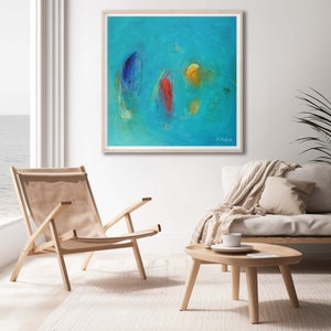 Extra large blue abstract painting print from original painting, Modern minimalist blue wall art print on paper, Large square abstract art. image 8