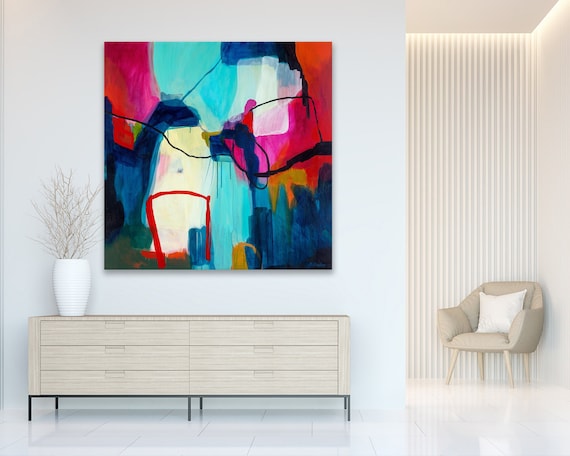 Modern bright colorful statement art abstract, large original abstract painting acrylic, abstract artwork print, living room canvas wall art