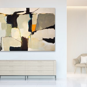 Original abstract art print, extra large abstract painting, gray white modern organic minimalist neutral colors, horizontal 40 x 50, 30 x 40