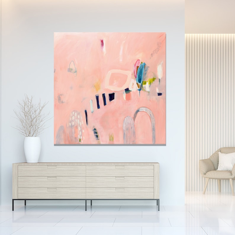 Large square pink wall art abstract print from my original abstract painting on canvas, fine art contemporary abstract minimalist artwork 