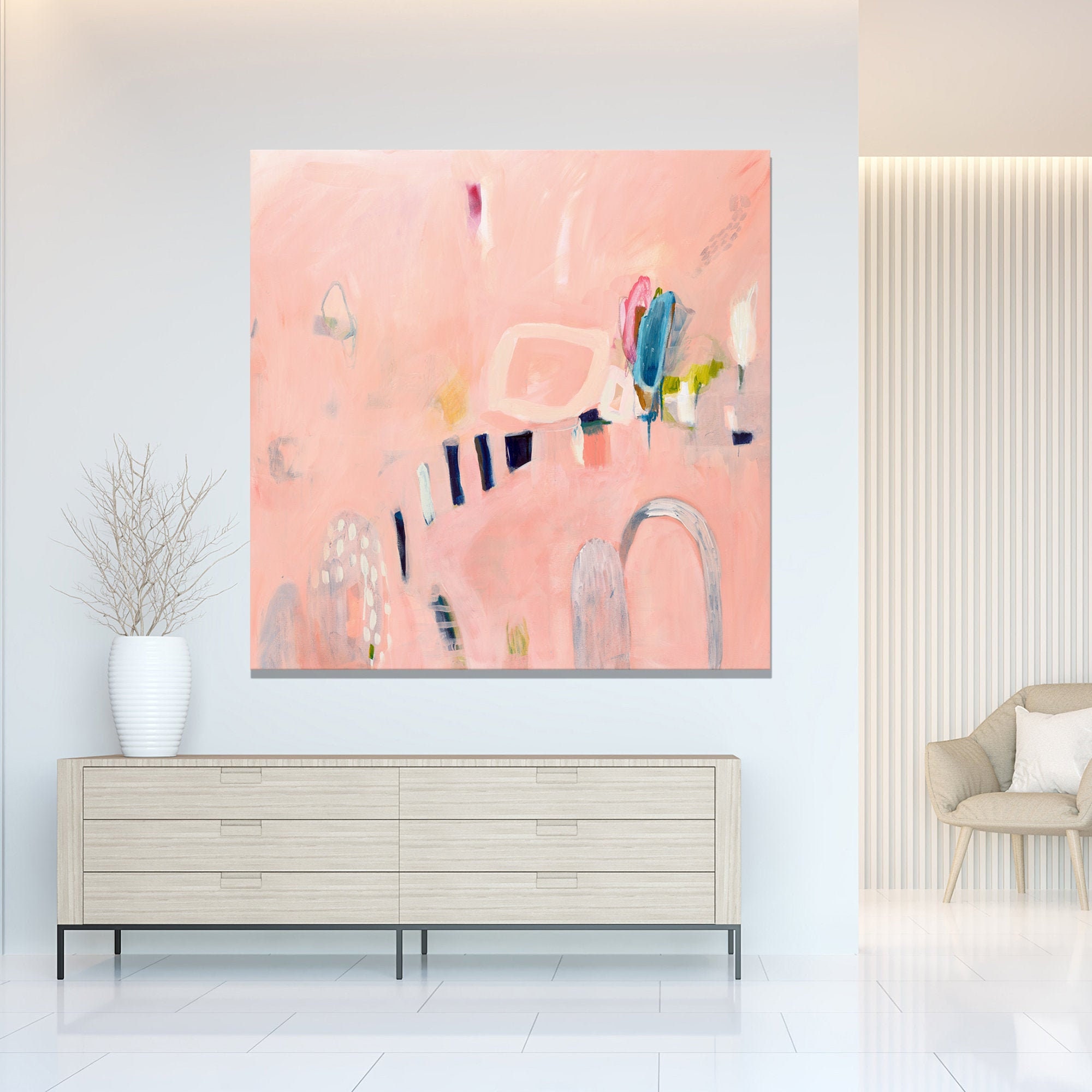 Large Square Pink Wall Art Abstract Print From My Original | Etsy