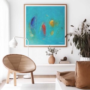 Extra large blue abstract painting print from original painting, Modern minimalist blue wall art print on paper, Large square abstract art. image 7