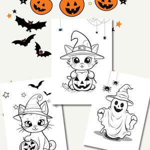 PRINTABLE Halloween coloring pages for kids : Cute Halloween creatures- Digital download
