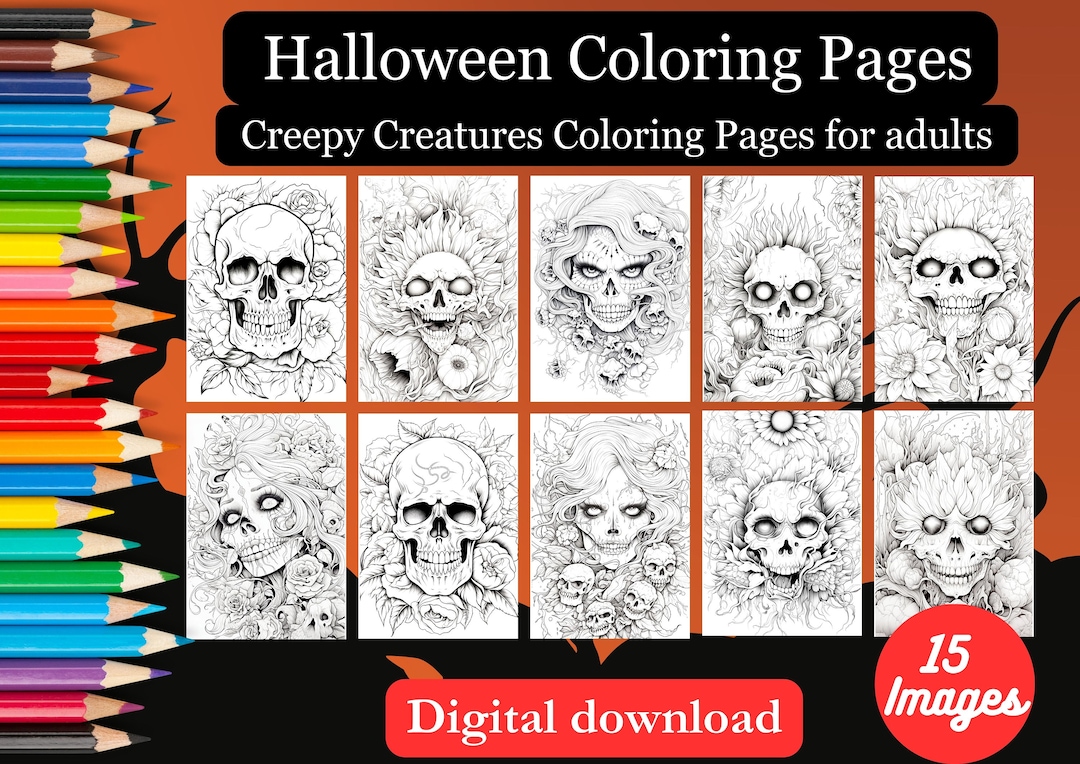 PRINTABLE- Intricate Halloween Coloring Pages for Adults - Creepy ...