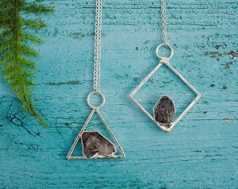 raw rough herkimer diamond silver plated electroformed necklaces