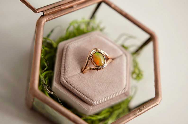 opal rose gold plated electroformed ring size 6.5 image 1