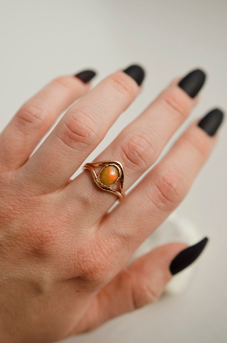 opal rose gold plated electroformed ring size 6.5 image 4