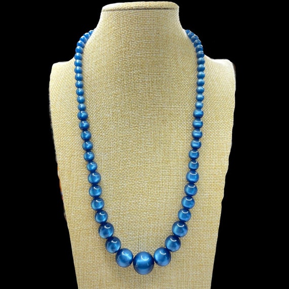 Vintage Blue Moon glow Lucite Graduated Bead Neckl