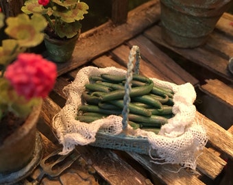 Dolls house 12th scale handmade shabby basket of beans