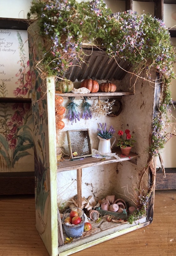 1/12th scale diorama.Garden shed in a vintagedecoupaged | Etsy