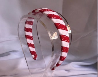 Red and White Striped Ribbon Headband Candy Cane