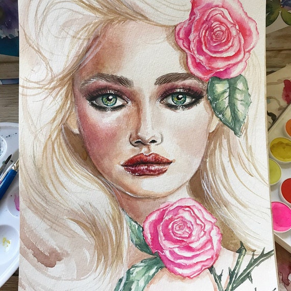 Pink Roses Water Colour Painting by Maya Spielman Artist - Etsy