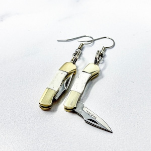 Mini Pocket Knife Earrings - Hook Earrings - Unique Earrings -Tiny Knife Earrings-Gifts For Her- Gifts -Stainless Steel Blade-Knife Earrings