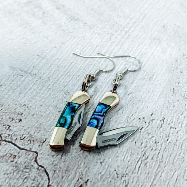 Mini Pocket Knife Earrings - Abalone Shell - Hook Earrings - Unique Earrings -Tiny Knife Earrings-Gifts For Her-Gifts - Knife Earrings