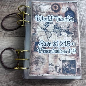Libro sfida risparmio Vintage World Traveler // Risparmia 1215+ // 25 buste plastificate gratta e vinci