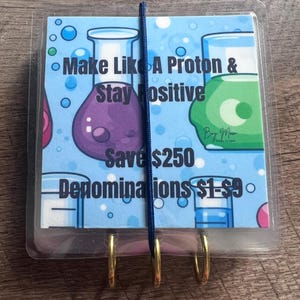 "Machen Sie wie ein Proton & bleiben Sie positiv Spar-Challenge-Buch || Sparen Sie 250 || 16 doppelseitig laminierte Rubbel-Umschläge