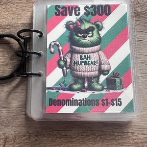 Bah Hum-Bear Mini Savings Challenge Book // Risparmia 300 // 12 pagine plastificate // Natale / Festività
